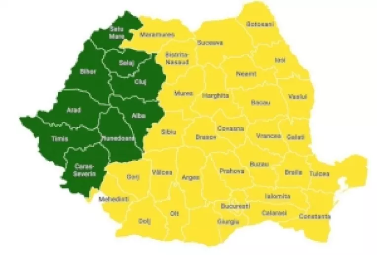 In Bucuresti si 32 de judete: O avertizare cod galben de ploi abundente si ninsori, vant si temperaturi scazute intra in vigoare duminica dimineata, de la ora 8.00